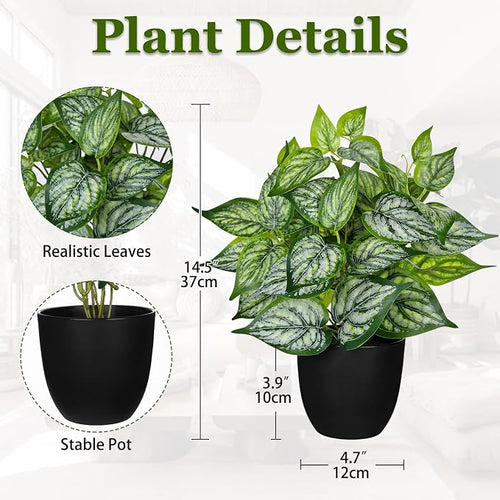 14.5" Artificial Plants Indoor Home Decor, Fake Potted Silk Plants - Image 2