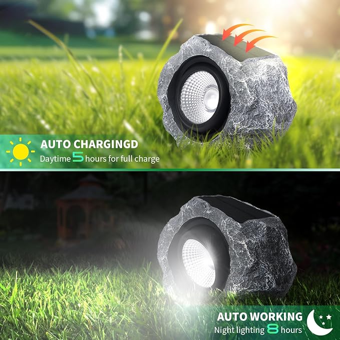 2 Pack Solar Rock Lights Outdoor, Angle Adjustable Solar Lights Outdoor - Image 4