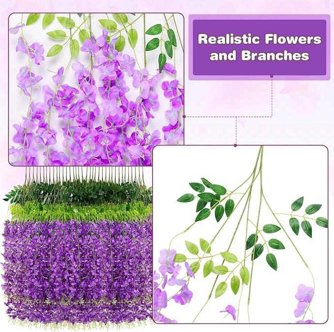 Artificial Flowers: Purple Silk Wisteria Hanging Vines, 150 Pack