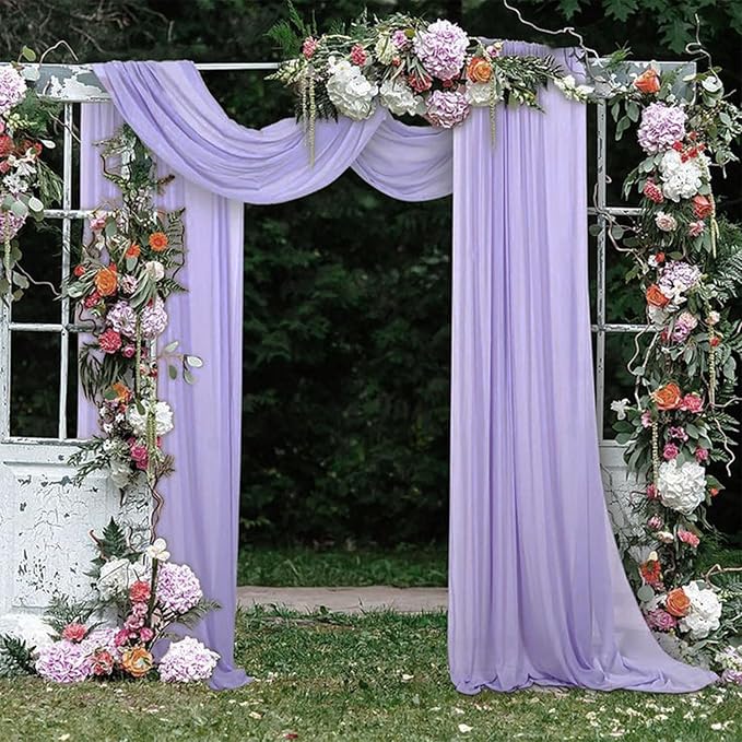 Outdoor Curtains: Lilac Chiffon Wedding Arch Drapes, 4 Panels, 20 Ft