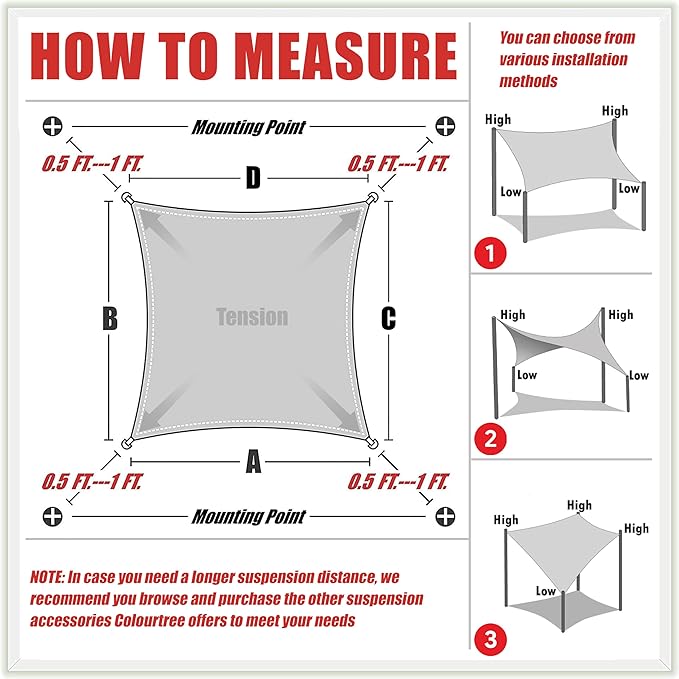 ColourTree TAPR1616 Custom Size 6' x 20' Beige Sun Shade Sail Canopy UV Block - Image 6