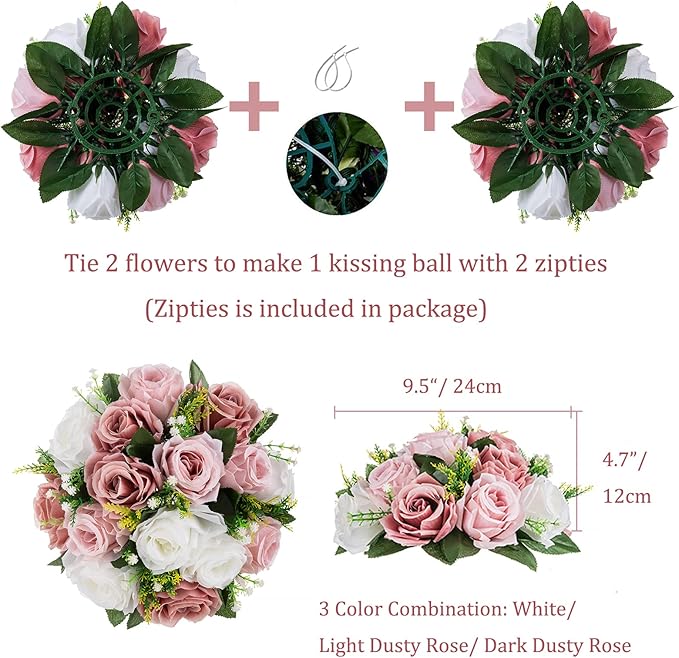 Artificial Flower Balls, Silk Dusty Rose Centerpieces with Zip Ties
