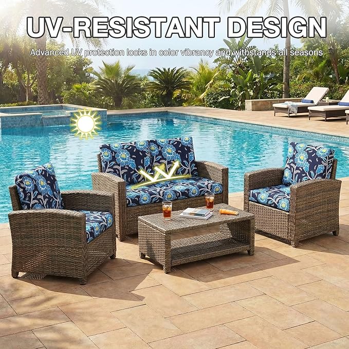 Outdoor Cushion Covers, 8-Piece Bluebell Stretch Set for Patio Chairs