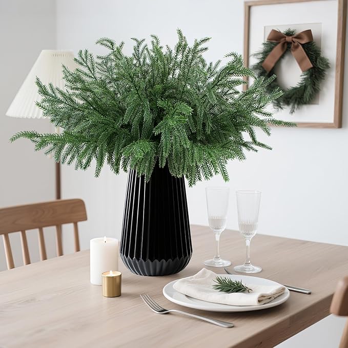 Artificial Norfolk Pine Branches, 24 Pack, 18 Inch Green Stems