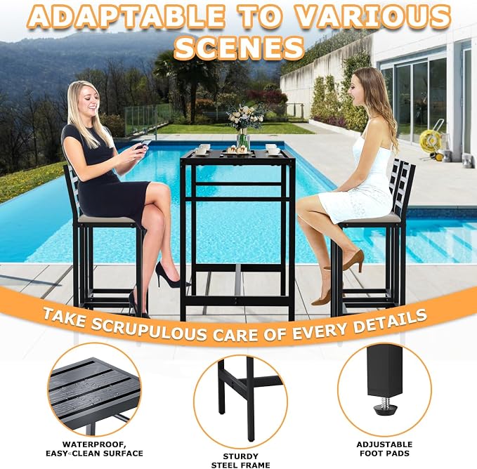 5 Piece Outdoor Patio Bar Set, 4 Cushioned 41" Bar Stools Modern Metal Outdoor - Image 5