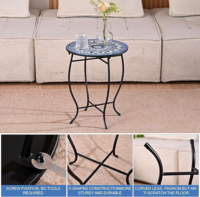 Metal Round Side Table, Weather Resistant Patio Accent Table - Image 5