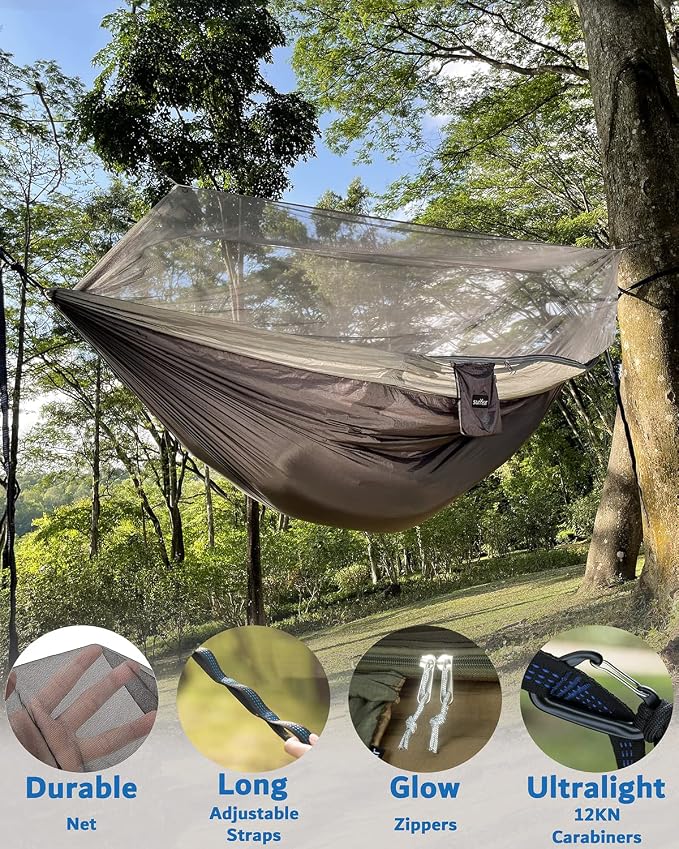 Sunyear Camping Hammock, Portable Single & Double Hammock - Image 4
