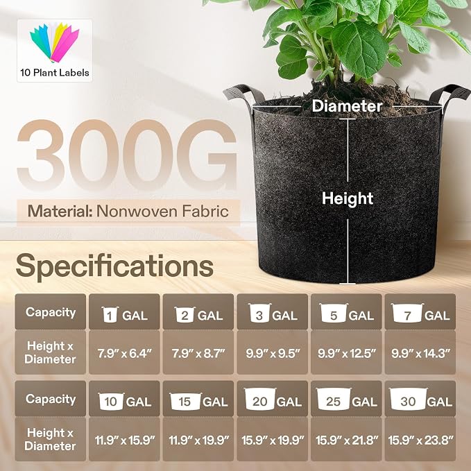 VIVOSUN 5-Pack 3 Gallon Plant Grow Bags Heavy Duty Thickened Nonwoven Fabric - Image 8