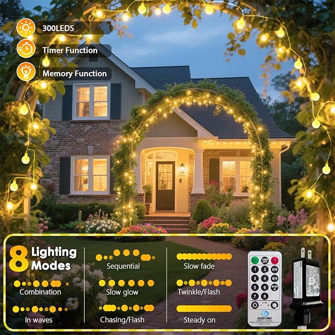 String Lights 108ft Warm White LED Globe, Connectable Indoor Outdoor