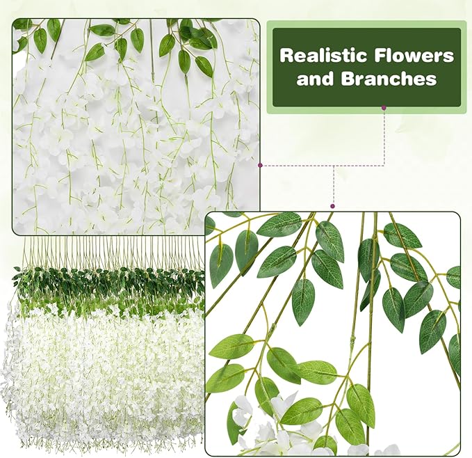 Artificial Flowers: 150 White Silk Wisteria Vines, 3.6 Ft Each