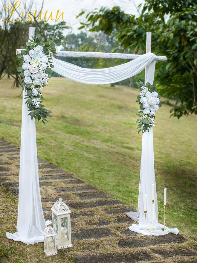 Artificial Flowers Wedding Arch Swag Set, Ivory and White Silk Blooms