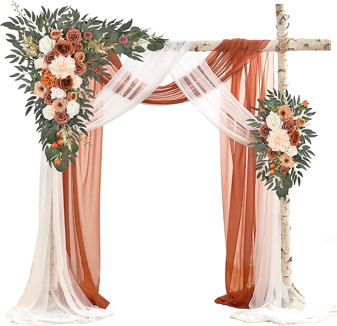 Artificial Flowers for Wedding Arch, Terracotta Silk Swag and Drape Set
