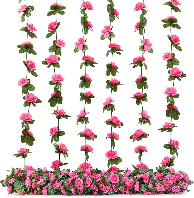 Artificial Flowers Spring Magenta Silk Rose Garland, 8 Vines at 8.2 ft