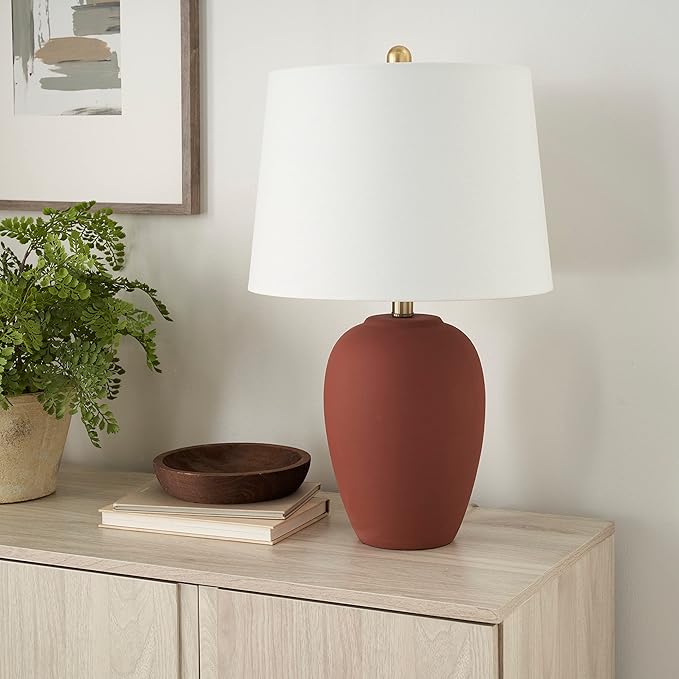 Table Lamp with Ceramic Base, Terracotta Orange Finish, 23-Inch Height