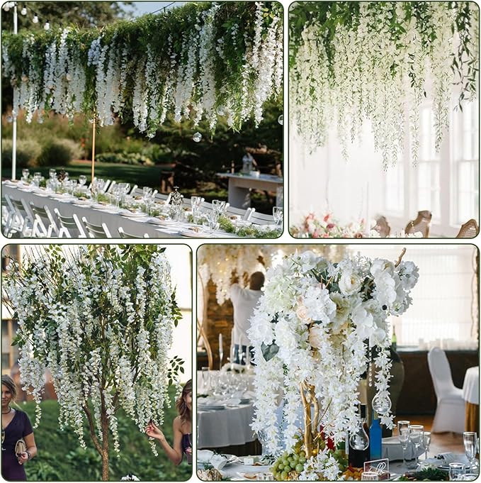 Artificial Flowers: 150 White Silk Wisteria Vines, 3.6 Ft Each