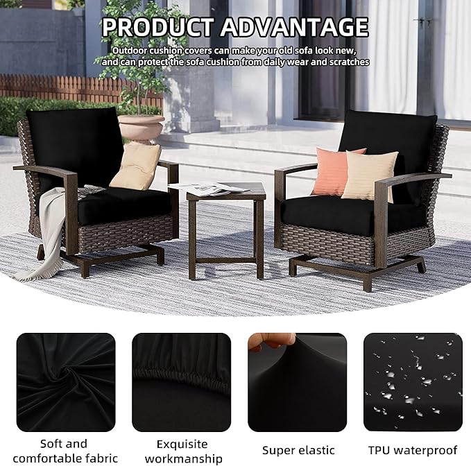 Cushion Covers – 12 Pack Black Stretch Fit Patio Slipcovers