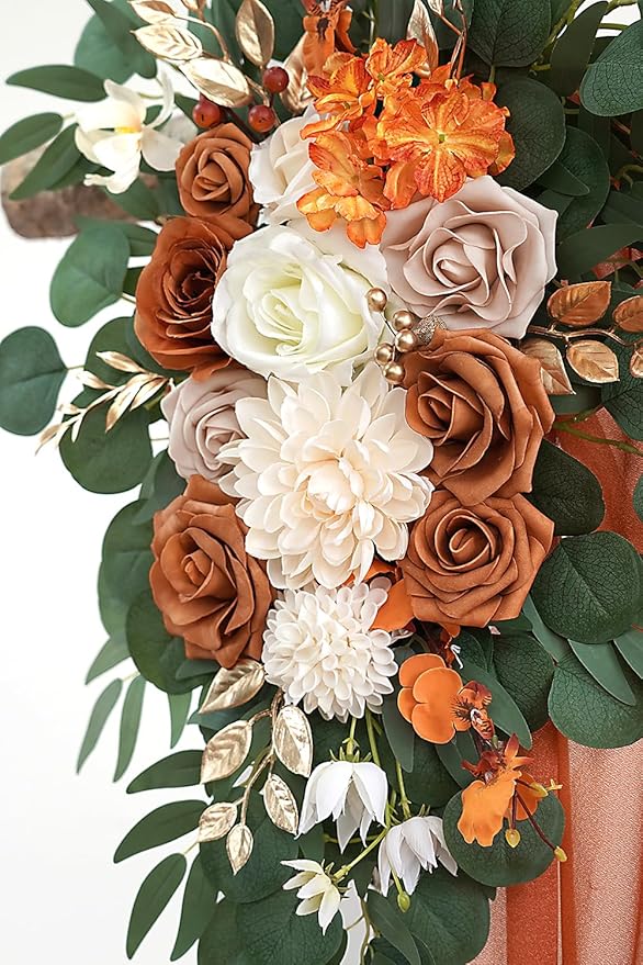 Artificial Flowers Wedding Arch Swag Kit, Burnt Orange, 26ft Fabric