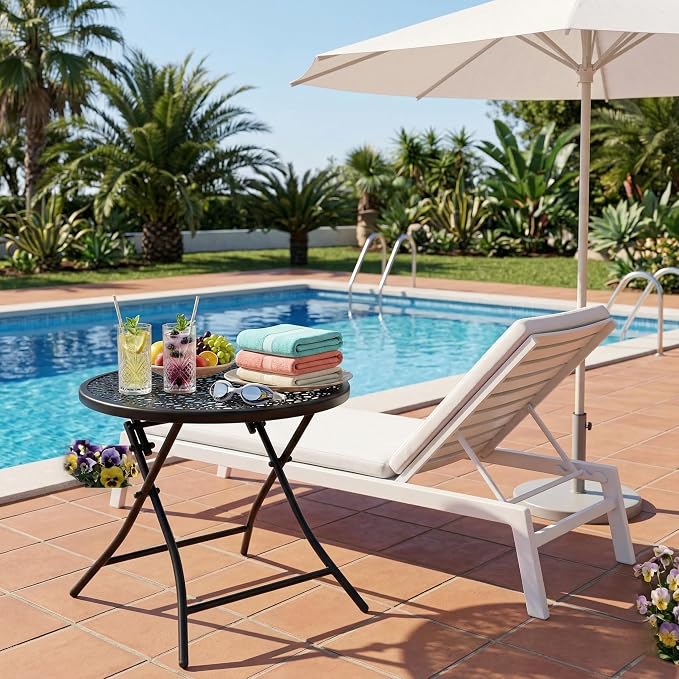 TeoKJ Folding Small Outdoor Side Tables, Anti Rust Small Patio Table Round - Image 2