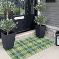 Outdoor Rug 2x4.3 Ft Green Plaid Tartan, Non-Slip Machine Washable