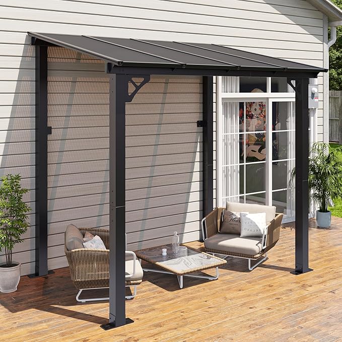 Pergola with Aluminum Frame, UV-Blocking Polycarbonate Roof, 95 x 62 Inch