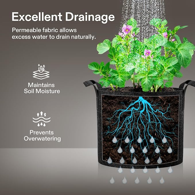VIVOSUN 5-Pack 20 Gallon Plant Grow Bags, Heavy Duty Thickened Nonwoven Fabric - Image 2