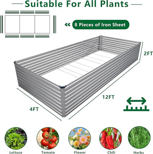 12x4x2FT Galvanized Raised Garden Bed Kit, Vegetable Plant Boxes-Rectangle - Image 2