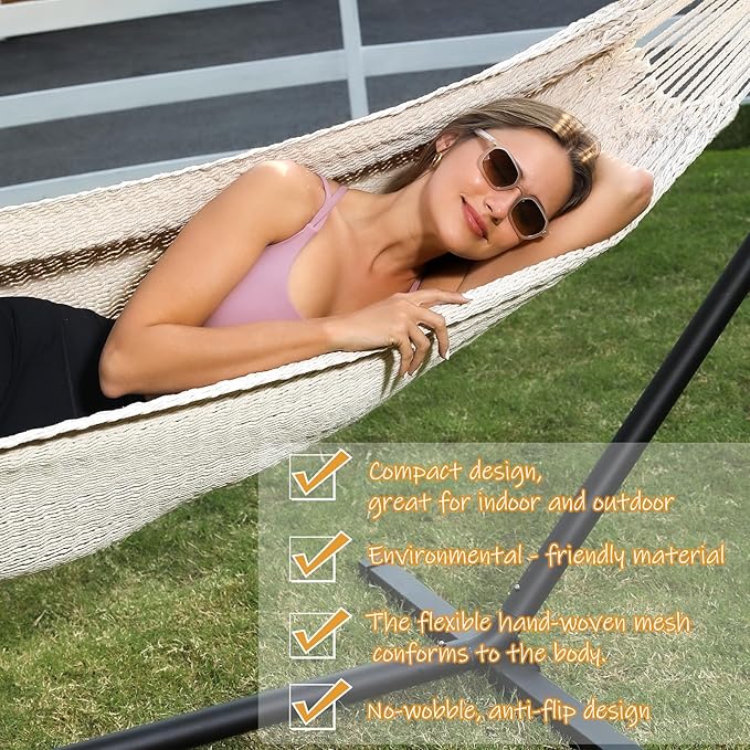 ZEAN Handwoven Hammock by Thick Cotton Rope XXL Two Person Hammock - Image 4