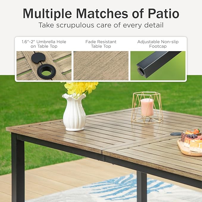 PHI VILLA Patio Dining Table and Chairs, 6 Swivel Dining Chairs - Image 5