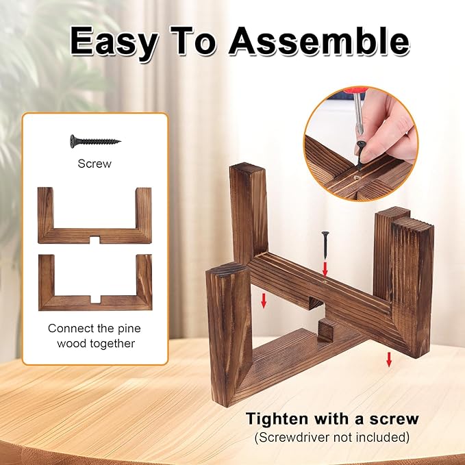 Plant Stand, Indoor/Outdoor Wood Plant Holder, Single Flower Pot Stand - Image 4