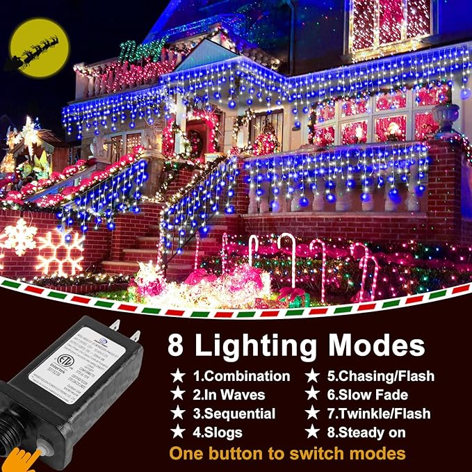 String Lights 400 LED 33ft Blue and White Outdoor Christmas