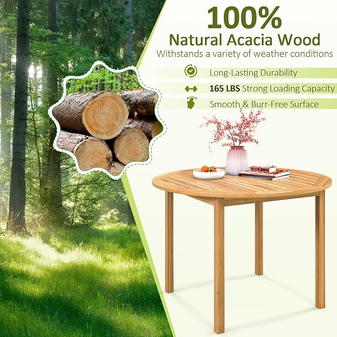 Tangkula 5 Pieces Patio Dining Set, 4 Patio Wicker Armchairs and Round Acacia - Image 7