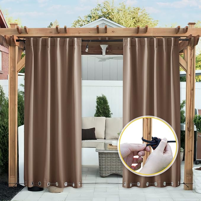 NICETOWN 2 Panels Waterproof Outdoor Curtains Fixed Grommet & Back Tab on Top & - Image 9