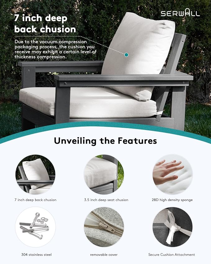 SERWALL HDPE Patio Conversation Set, 6-piece Sectional Outdoor Furniture Set - Image 2