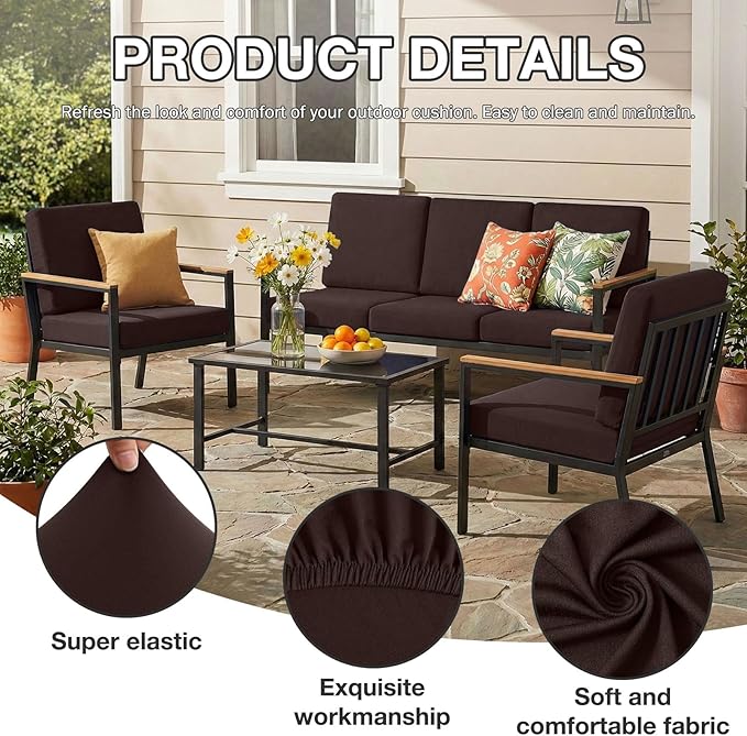 Patio Cushion Covers in Coffee, Stretch Polyester-Spandex, Anti-Slip