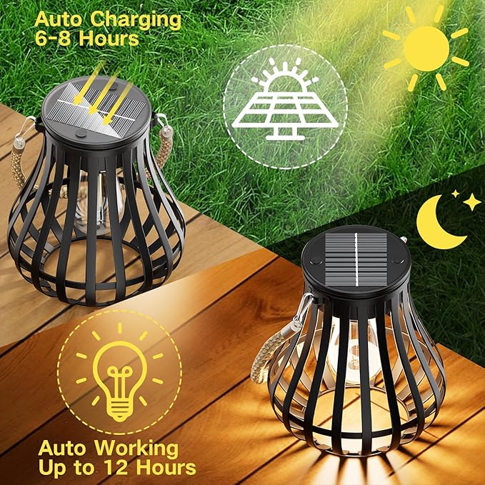 Lanterns, Black Solar Hanging Lamp, 24 Ceramic Cores, Waterproof
