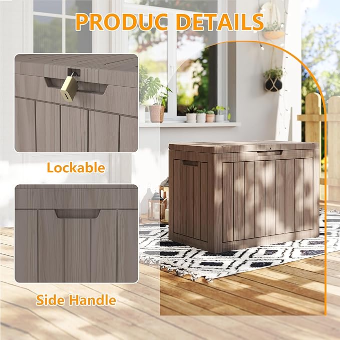 Deck Box, 35 Gallon Resin Storage Bench in Coffee, Lockable
