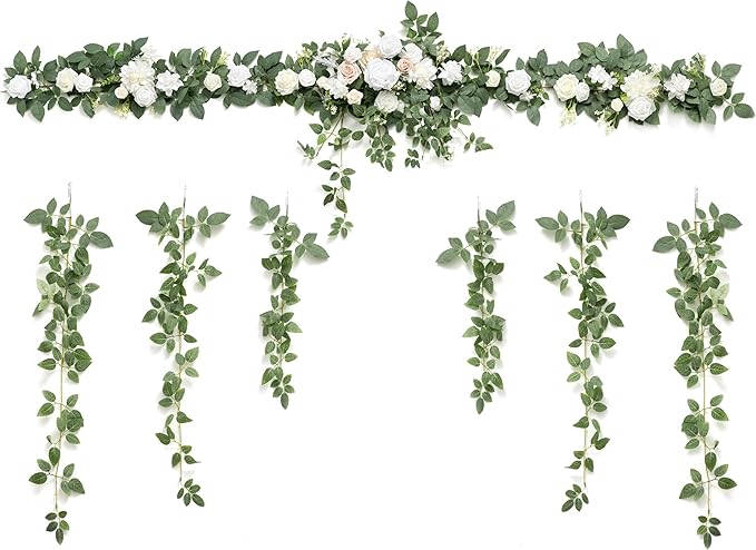 Artificial Flower Garland Arch Swags, 6.5 Ft, White-Sage Green Silk