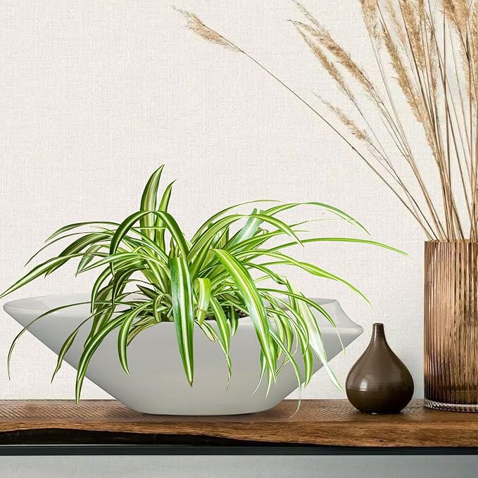 Planter Pot, 18 Inch Gray Ceramic Bonsai Pot with Drainage Hole