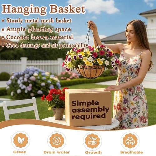 12 inch Metal Hanging Baskets For Plants Outdoor 4 Pack Round Metal Wire - Image 2