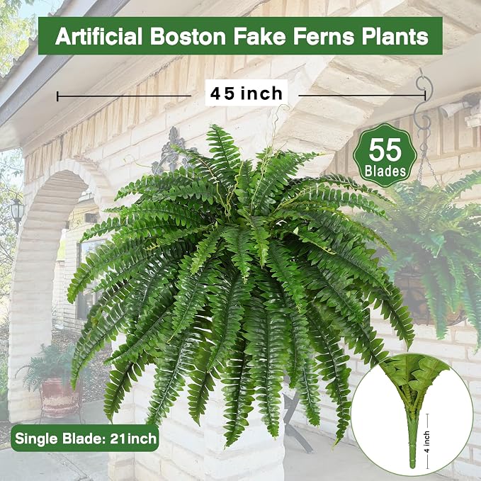 Artificial Boston Fern Bush- Set of 2 Large Artificial Ferns - Image 2