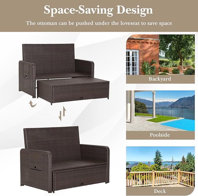 LDAILY Moccha Outdoor Daybed, Wicker Loveseat Sofa Set - Image 8