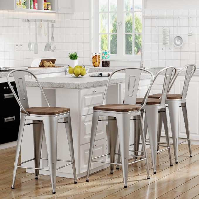 Yongqiang 24 inch Bar Stools Set of 4 Metal Kitchen Counter Height Bar Chairs - Image 3