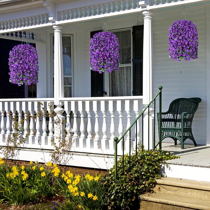 Artificial Flowers Hanging Basket, Purple Silk Orchid, 11-Inch