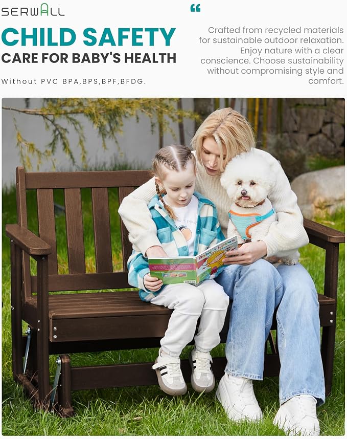SERWALL Outdoor Glider Bench Set of 4, HDPE Weather-Resistant Swinging Bench - Image 3