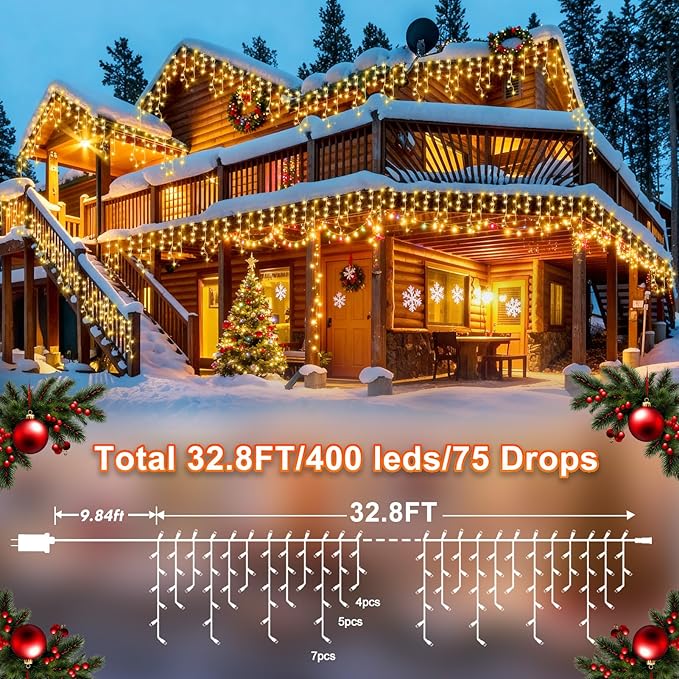 String Lights 400 LED 33ft Warm White Outdoor Christmas Decor