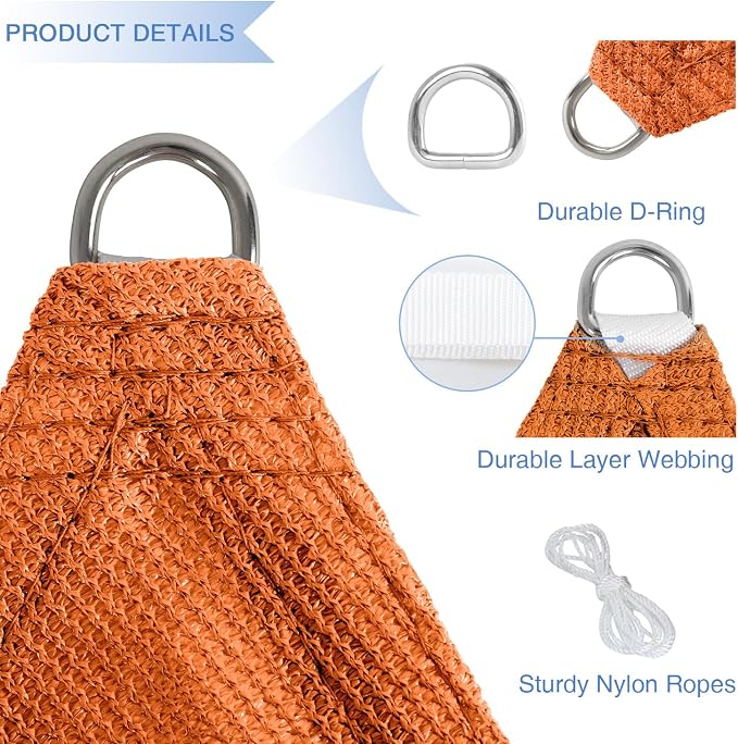 E&K Sunrise 24' x 24' x 24' Sun Shade Sail Triangle Canopy Shade Cover UV Block - Image 4