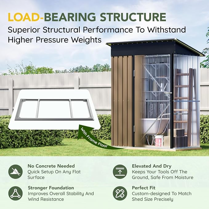 Storage Shed, Brown Steel Compact Shed with Lockable Doors