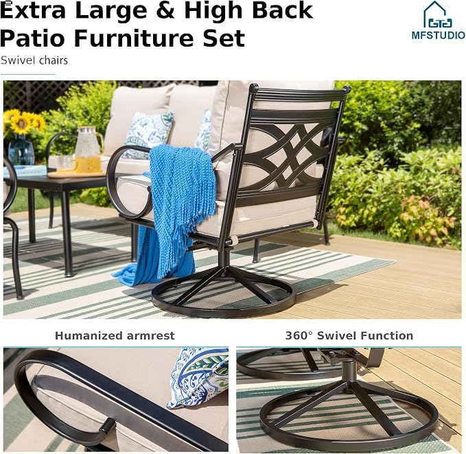 MFSTUDIO 7 Seats Large Metal Patio Conversation Sets, 6 Pieces Outdoor - Image 5