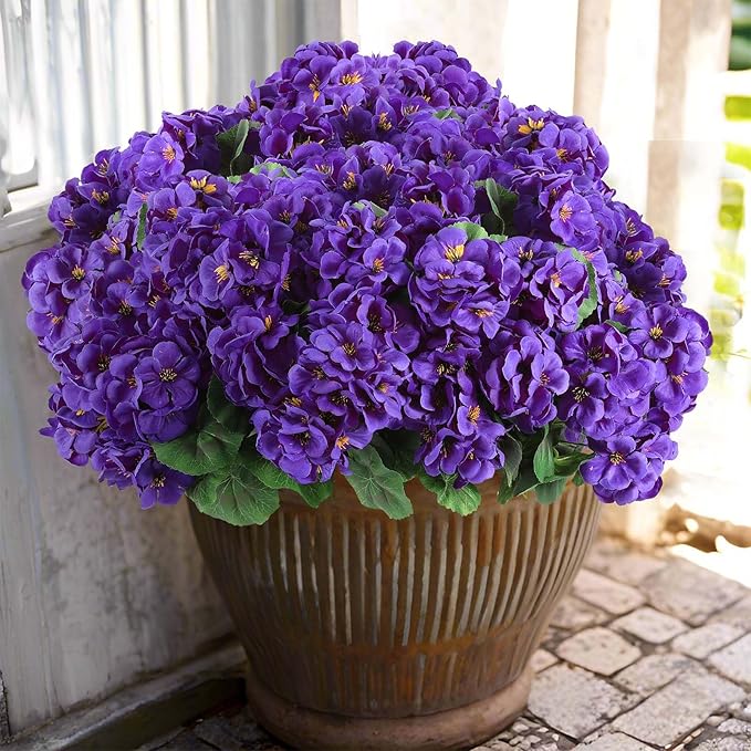 Artificial Flowers, Purple Silk Geranium, 6 Bundles, Indoor Outdoor