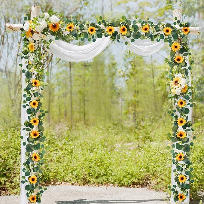 Artificial Flowers: Silk Sunflower Garland, Yellow & Green, 6.6 ft, 2 Pack